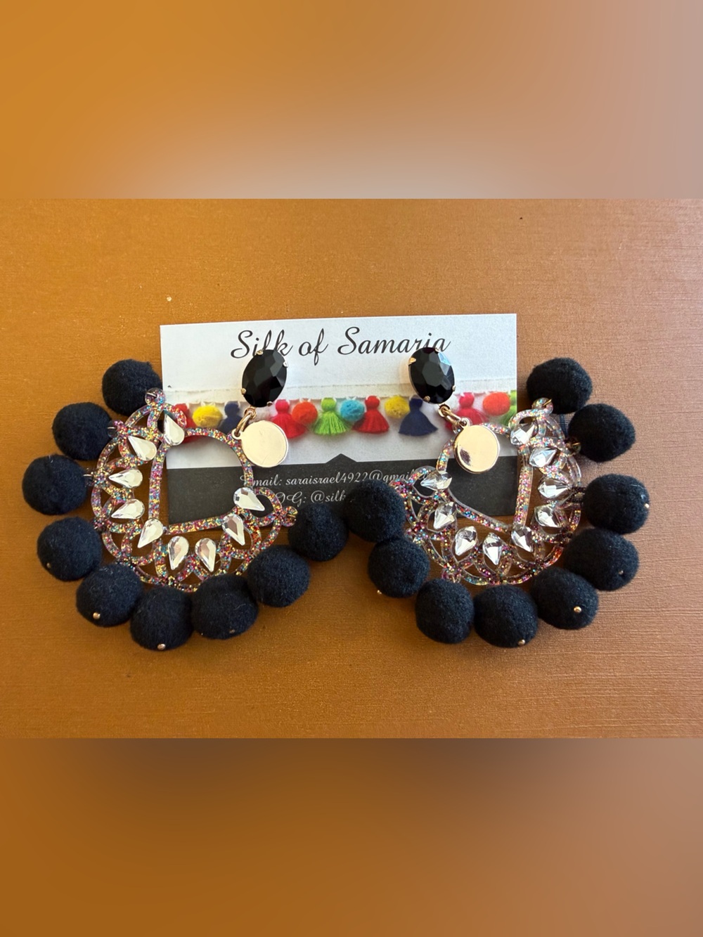 Black Pom-Pom Statement Earrings